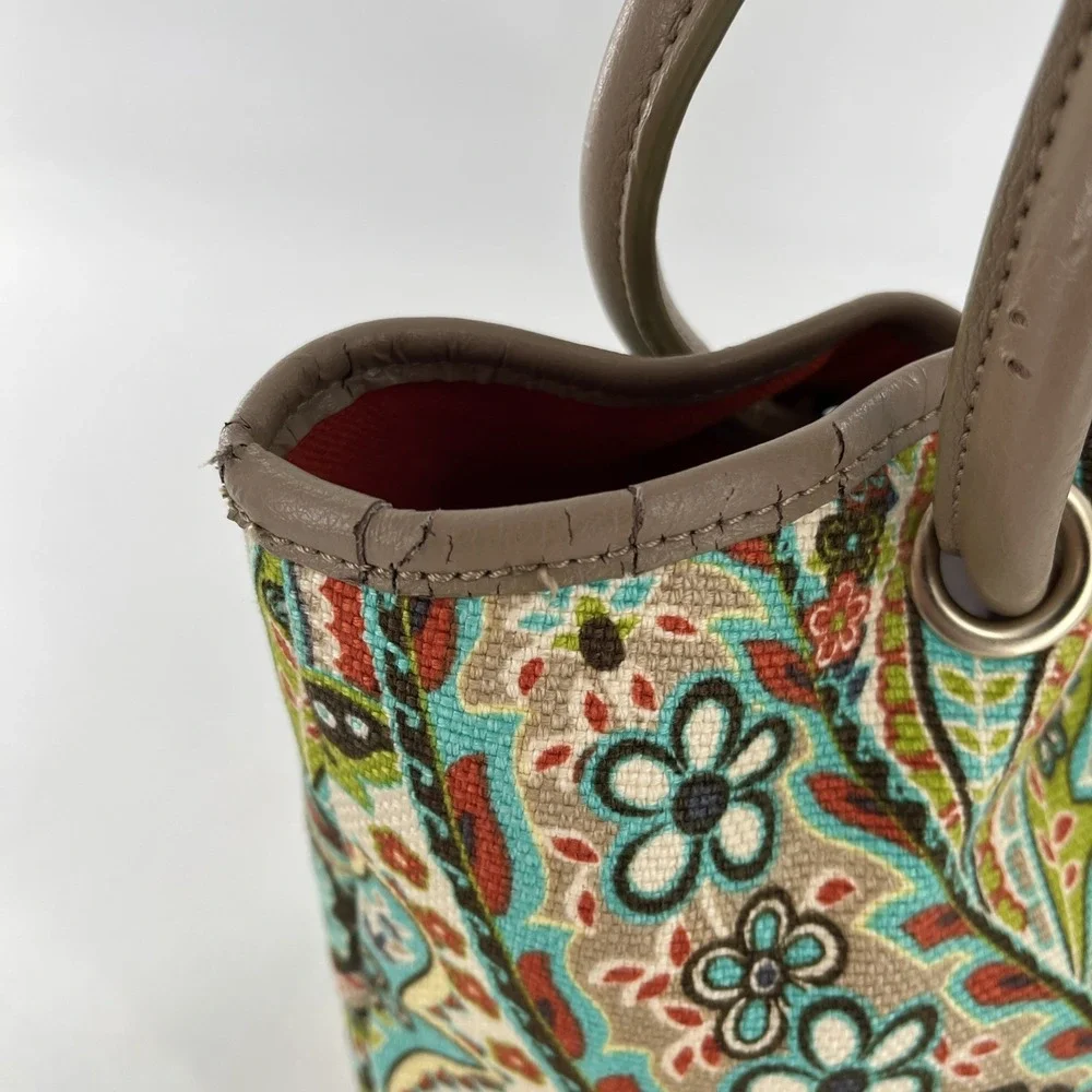 Retired Spartina 449 Bag Hobo‎ Boho Beach Bucket Drawstring Tote Linen & Leather